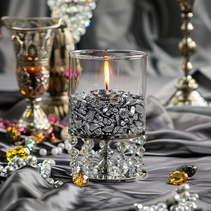 HappyFiller 3-7mm Candle Holder Mini Rocks,Vase Fillers Small Gravels Stones,Terrarium Succulent Planter Soil Cover Decor Pebbles,Aquarium Fishbowl Granule,Crushed Glass,Silver 0.81 LB