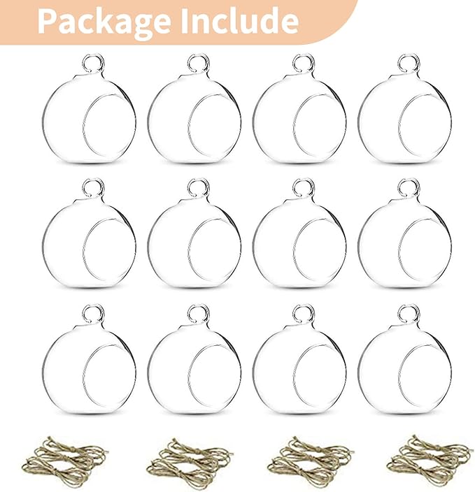 12 Pcs 3.15"/ 8cm Hanging Glass Tealight Holder Globe Plant Terrariums Glass Orbs Air Plants Tea Light Candle Holders Home Decor Indoor Outdoor Garden DIY Gifts (9 Pcs + 3 Pcs)