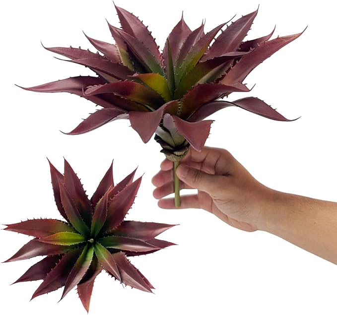 12.5 Inch Artificial Aloe Plant - Large Faux Succulents (Unpotted), Realistic Fake Plants for Home Decor Indoor Outdoor (Red)