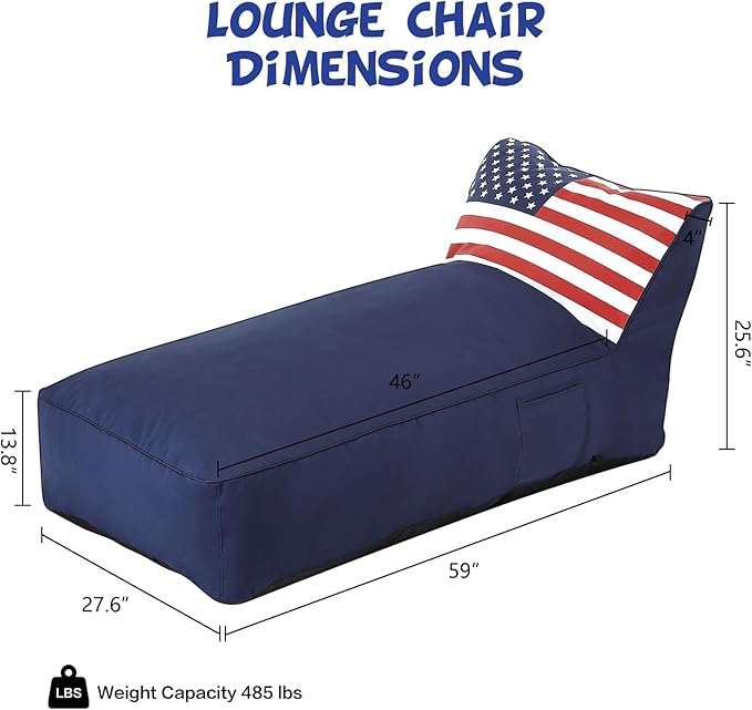 Outdoor Chaise Lounge Chair, Sunbed UV Resistant American Flag Sofa Couch Patio Waterproof Outside Sunlounge Reclining Sunbathing Bed Comfy Single Chaise Daybed for Garden, Pool, Beach, Navy Blue