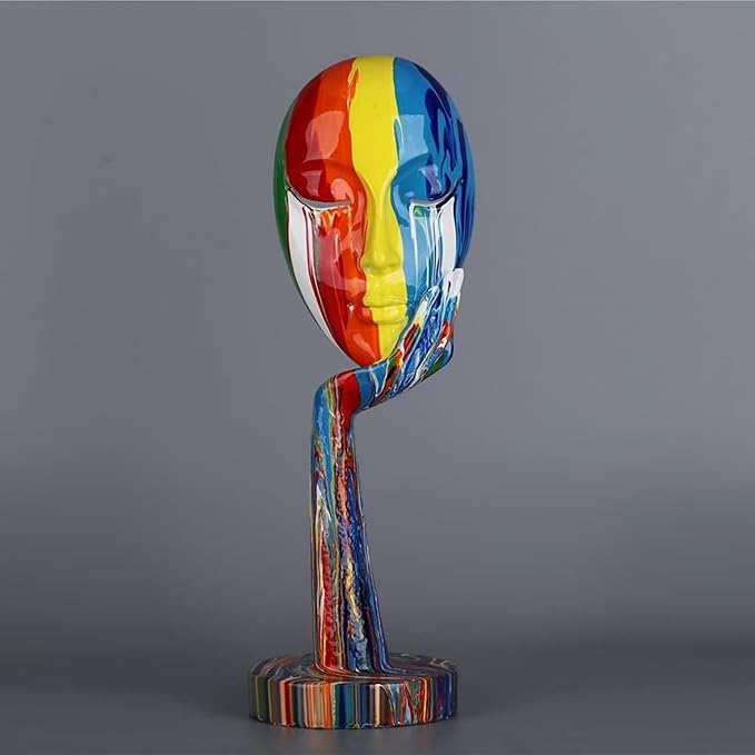 suruim Simple Creative Colorful Female Face Art Statue Thinker Sculpture Abstract Character Crafts Ornament Home Office Bedroom Living Room Study Decoration (Large 15.3x4.9x4.9in)