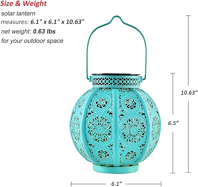 Bohemian Garden Solar Lanterns, Set of 2 Moroccan Outdoor Waterproof Landscape Solar Lights for Backyard Pathway Patio Tree Table Decor (Turquoise)