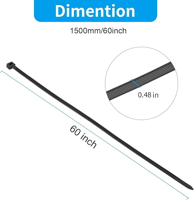 XINGO 60 inch Blcak Zip Ties Heavy Duty 20 PCS, 250 lbs Ultra Strong Plastic Wire Ties, Large Cable Ties Extra Long Tie Wraps, Indoor and Outdoor UV Resistant