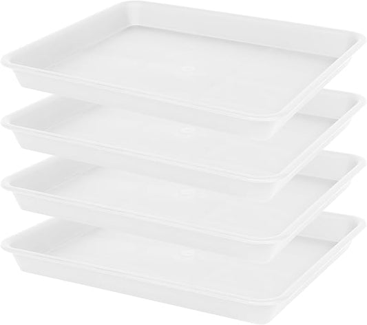 4 Pack Plant Growing Nursery 1020 Trays, Plant Saucer Tray, Heavy Sturdy Seed Starting Trays, Plant Starter Trays for Indoors No Holes, Seed Starter Growing Tray (22"x11.2", Creamy White)