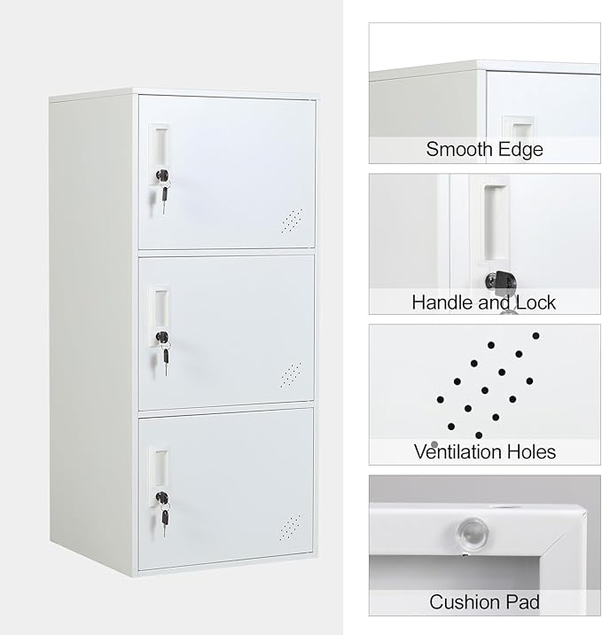 9 Door Metal Storage Locker Cabinet for Office, Home, Gym, School, Steel Cabinet to Storage File, Toys, Shoes and Sports Equipment, Locker Organizer for Gym Office Bedroom (3 Door, White)