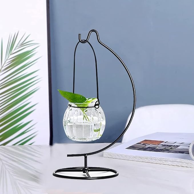 Ornament Display Stand Air Plant Stand Iron Hanging Stand Flower Pot Stand Rack Holder for Hanging Glass Globe Witch Ball Terrarium Christmas Ornament and Home Wedding Decoration (Moon shape2)