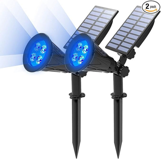 T-SUN Blue Solar Spotlights, Solar Lights Outdoor Waterproof, Auto ON/Off Adjustable Solar Garden Pond Lights for Tree, Patio, Yard, Garden, Driveway, Stairs, Pool Area (Blue- 2 Pack)