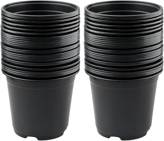 KINGLAKE 50 Pcs 6" Plastic Plants Nursery Seedlings Pots Flower Plant Container Seed Starting Pots Matte Black