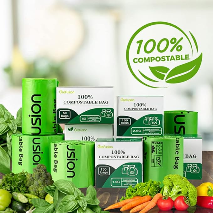 Compostable Trash Bags for Kitchen Compost Bin 1.2 Gallon,150 Count,Compost Bags Small for Food Scrap Waste Bags for Countertop Bin Certified by BPI,ASTM D6400 and OK Compost