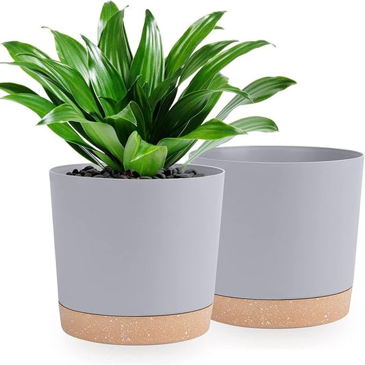 QCQHDU 10 inch Plant Pot, 2 Pack Planters for Indoor Plants with Drainage Holes & Saucer, Outdoor Flower Pots Home Garden Modern Decor