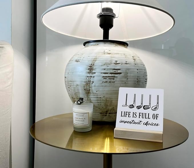 Primitive Wooden Sign - Life is Full of Important Choices, Desk Plaque with Wooden Stand, 4 x 4.3 inches, Golf Life Sign, Office Table Decor, Gift for Friends