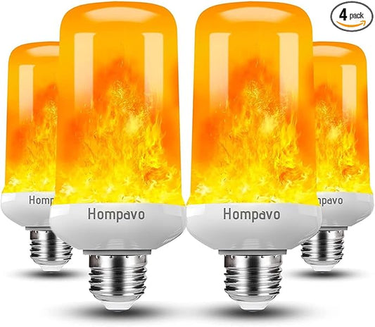 Hompavo 【Upgraded】 LED Flame Light Bulbs, 4 Modes Flickering Light Bulbs with Upside Down Effect, E26/E27 Base Flame Bulb for Halloween, Christmas,Indoor and Outdoor Decoration (White-4 Pack)