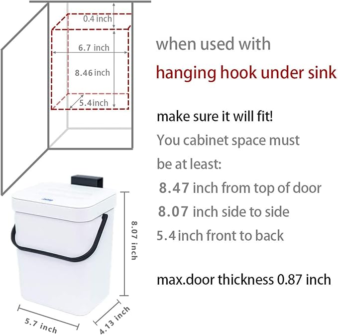 Compost Caddy, Detachable Handle and Countertop Bin, Small Compost Bin with Lid, Plastic Tiny Wastebasket for Office/Kitchen/Refrigerator/RV, 3L/0.8 Gal Series, White