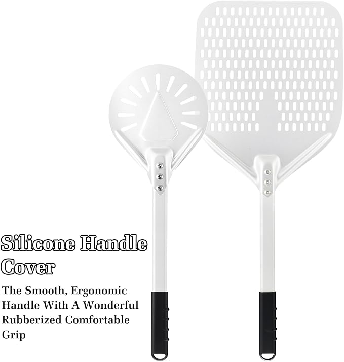 12 Inch + 7 Inch Perforated Pizza Peel Set, Pizza Turning Peel with Metal Handle, Pizza Spatula Paddle for Homemade Pizza Oven Accessories