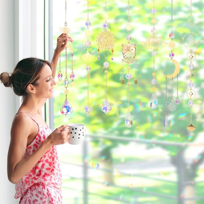 16 pcs Crystal Suncatcher, Colorful Suncatchers Sun Catchers Indoor Window Hanging Ornaments for Home Garden Ceiling Christmas Party Wedding Indoor Outdoor Decoration Prism Rainbow Maker