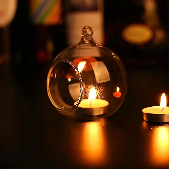 24 Pcs Hanging Tealight Candle Holder, Glass LED Tealight Holder Hanging Glass Globe Plant Terrariums, 2.36" Diameter Hanging Tealight Holder Terrarium for Wedding Home Party Tree Decoration