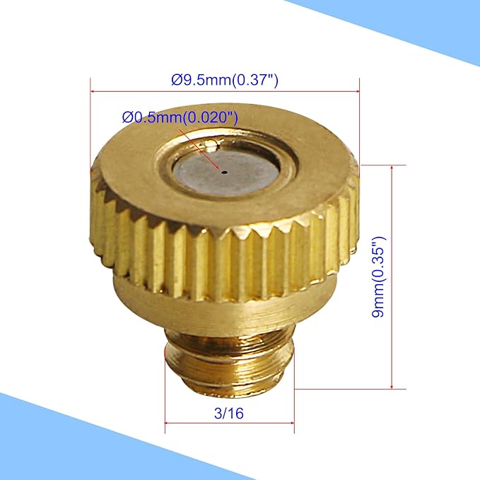 Aopin G 3/16 Brass Misting Nozzles 0.5mm / 0.02" Orifice Atomizing Mister Sprayer Nozzle Suitable For Outdoor Cooling,Garden Irrigation,Fountain, Crop Nutrient Injection, Greenhouse 16 Pcs
