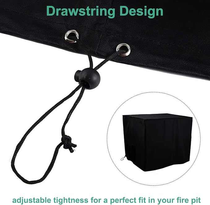 Fire Pit Cover Patio Cover Square 600D Heavy Duty Fire Pit Covers 32x32x24 Inch Outdoor FirePit Covers for 28 29 30 31 Inch Square Fire Pit