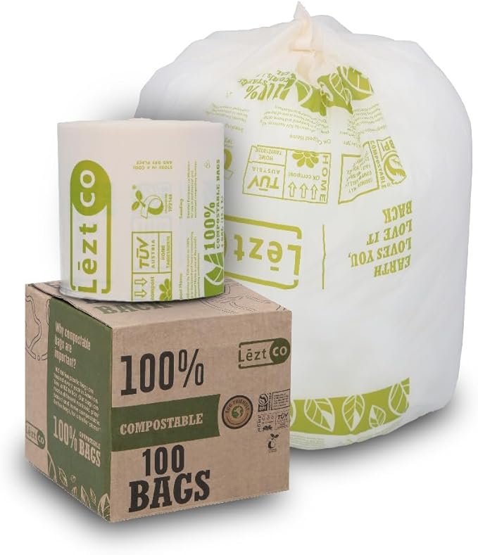 Compostable Garbage Bags | 8 Gallons, 50 Count, 28" x 21.6" | Waste Disposal bags for Kitchen | Plant-Based Starsealed Bags | Indoor & Outdoor | Food Scrap Waste Bags