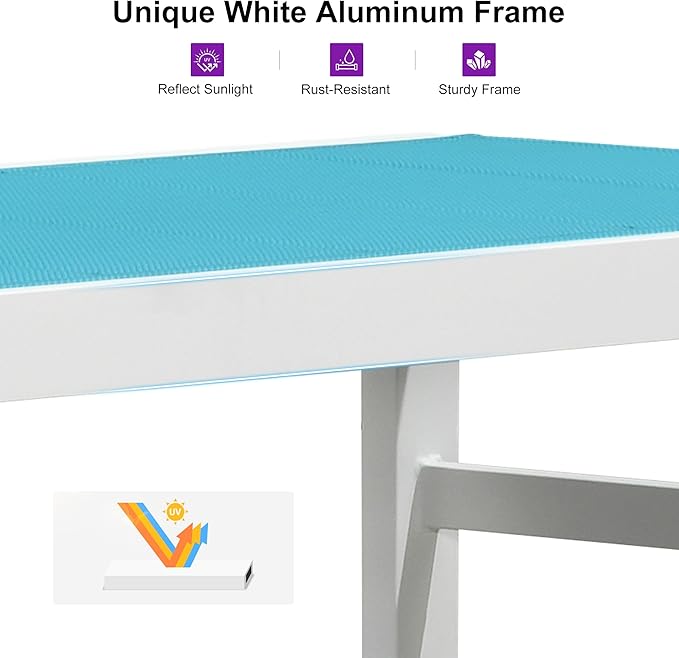 PURPLE LEAF Outdoor Chaise Lounge Set Adjustable Sunbathing Recliner with Armrest and Side Table for Poolside Beach Outside Patio Aluminum Chaise Lounger Blue