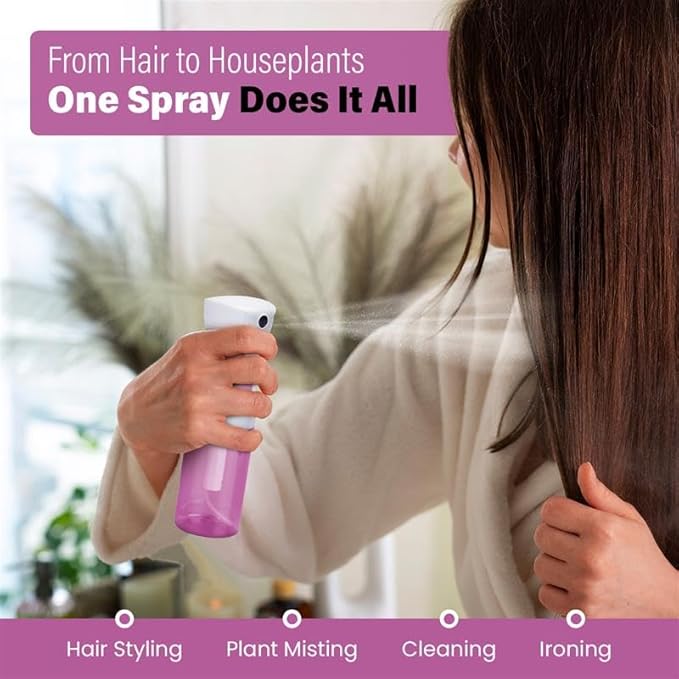 Continuous Water Mister Spray Bottle for Hair - Continuous Spray Nano Fine Mist Sprayer - Empty Spray Bottle - Reusable Beauty Bottle - Cleaning, Hairstyling & Plants - 5oz/150ml (Pink) Pack of 2