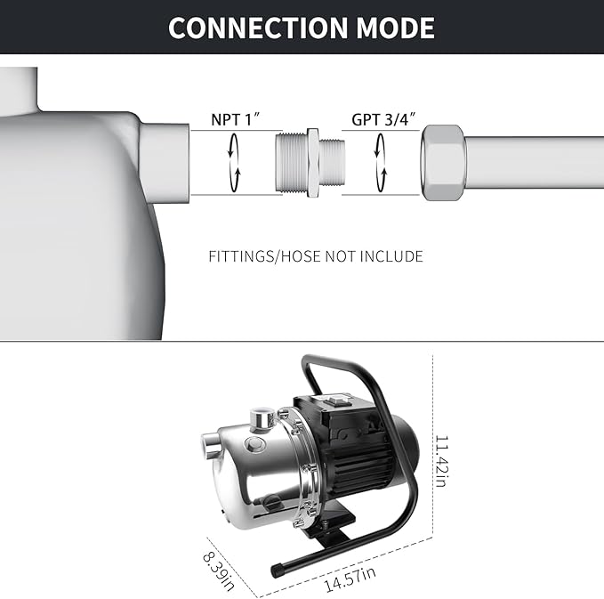 LANCHEZ 1.2 HP Portable Shallow Well Garden Pump, 1828 GPH Stainless Steel Sprinkler Pump, 115V Water Transfer Draining Irrigation for Lawn