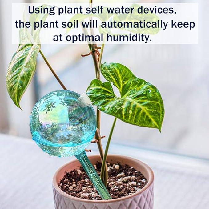 Self Watering Planter Insert, 4pcs Blown Glass Plant Watering Globes, Potting Self-Watering Bulbs Flower Automatic Watering Device Auto-Drippers for Plant Daily Self Watering