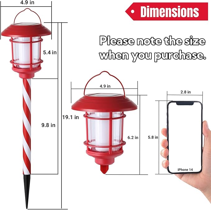 Dynaming 6 Pack Christmas Solar Flame Garden Lights Outdoor, Dual Use Flickering Flame Torch Candy Cane Pathway Marker, Xmas Hanging Lantern Lights, Waterproof & Auto On/Off for Patio Walkway Driveway