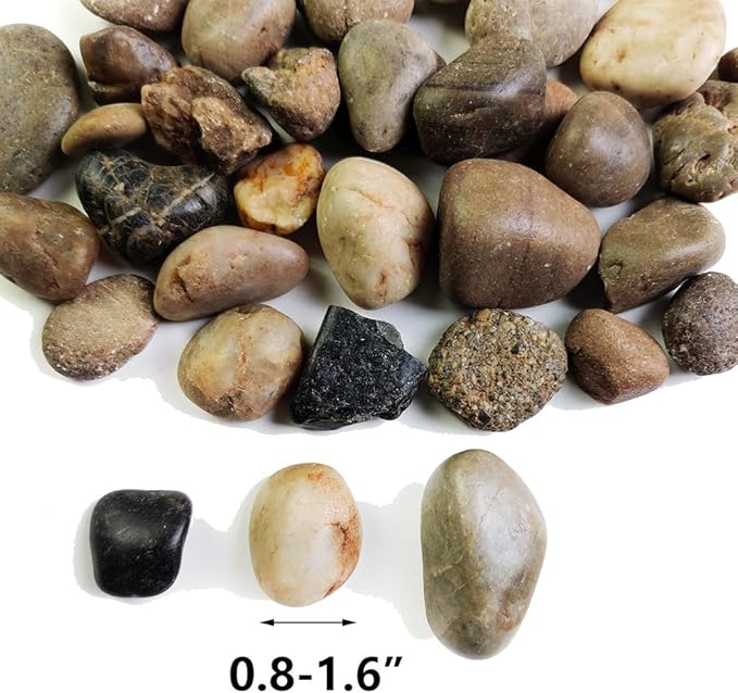 HappyFiller Natural Pebbles Polished Rocks Stones Mixed Color for Aquarium Gravel,Fish Turtle Tank,Outdoor Indoor Plants Top Dressing,Garden Landscaping,Home Vase Filler Decoration,18 LB