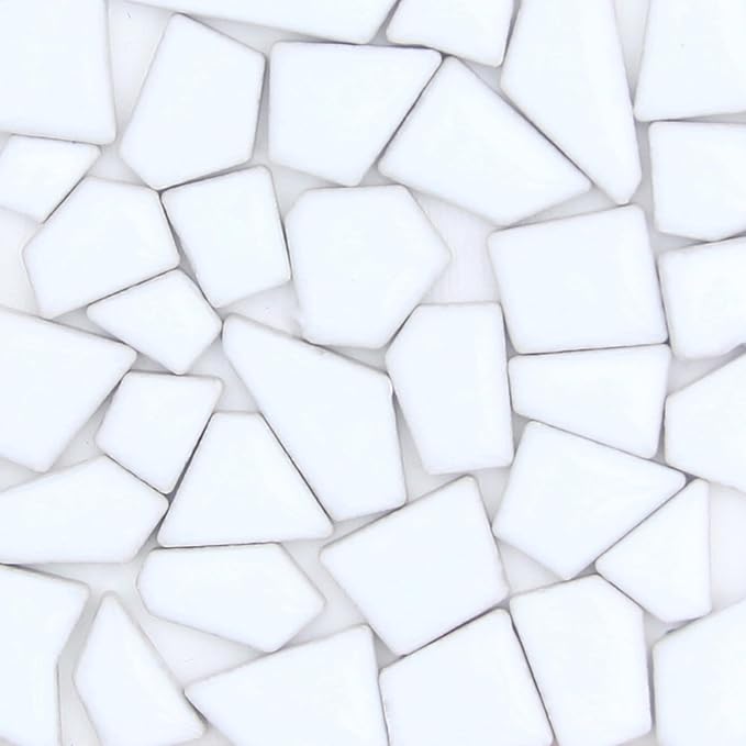 200g Pack of Mosaic Tile Supplies for DIY Crafts, Plates, Picture Frames, Flowerpots, Handmade Jewelry - Irregular Size Triangles Trapezoids Polygons Ceramic Decorative Tiles (White)