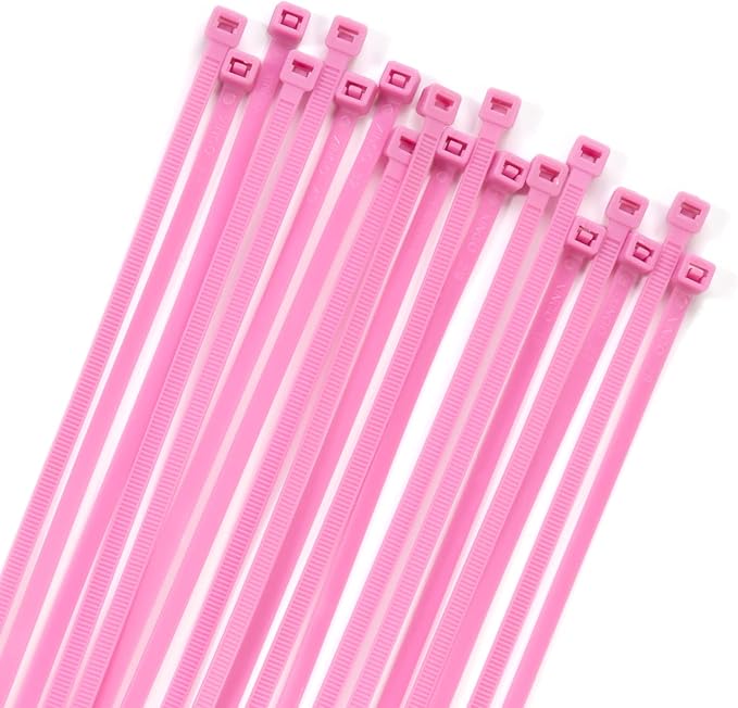 XINGO 100PCS Cable Zip Ties Heavy Duty, Premium Nylon Plastic Wire Ties with 50 Pounds Tensile Strength, Self-Locking Black Nylon Zip Ties for Indoor and Outdoor (16 inch, Pink)
