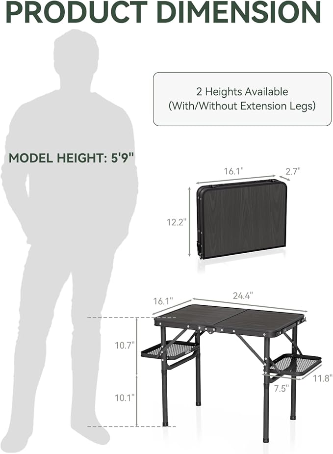 Titanker Folding Camping Table Small 2ft, Small Camp Table Portable with 50% Extra Space, Folding Picnic Set, Portable Beach Table, Car Camping Essentials, Aluminum Light & Solid