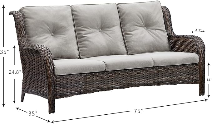 HUMMUH 7pcs Patio Furniture Set Swivel Rocker Patio Chairs,PE Wicker Outdoor Sofa Set of 2 with Coffee Table and Ottomans(Brown,Grey)