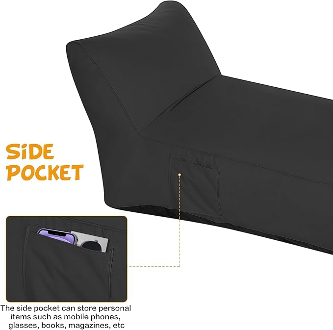 Modern-Depo Outdoor Chaise Lounge Chair, Sunbed UV Resistant Sofa Couch Patio Furniture Waterproof Outside Sunlounge Reclining Sunbathing Bed Comfy Single Chaise Daybed for Garden, Pool, Beach, Black