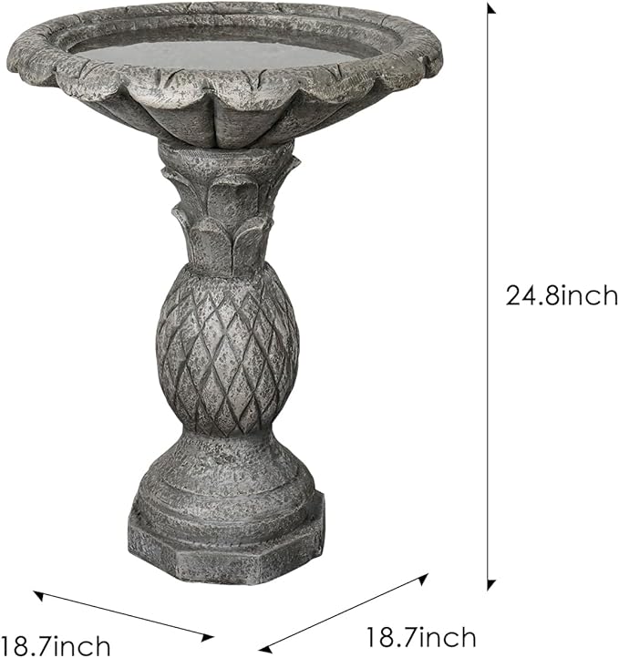 watnature 24.8" H Cement Modern Outdoor Bird Bath - Fibre Reinforced Concrete Bird Baths for Garden, Large Size Elegant Carved Garden Birdbaths with Pedestal for Patio, Backyard, Lawn Decor