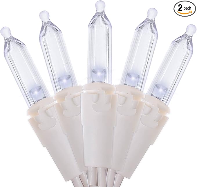 White LED Christmas Lights - 2 Pack 100 Count Cool White Christmas String Lights for Tree, Party, Wedding, Holiday, Indoor and Outdoor Decor, 2 Sets 33 Feet White Wire, UL Certified, Connectable