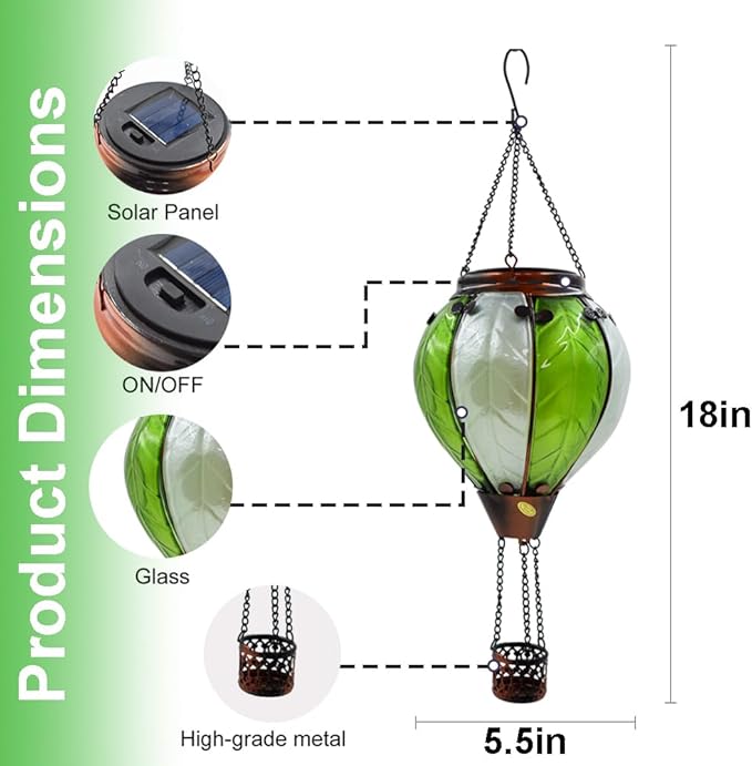Hot Air Balloon Solar Lantern with Flickering Flame Hanging Solar Lanterns Outdoor Lights Waterproof Lanterns Decorative Garden Patio Yard Party Decor Gray&Light Green