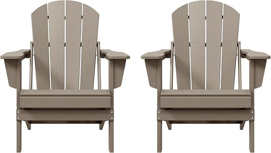 Westin Outdoors Laguna WO Home Furniture Adirondack Chair 2 PCS Set Outdoor Folding Patio Chair for Bon Fire Pit Garden Lawn Backyard Lounging Relaxing (Weathered Wood)