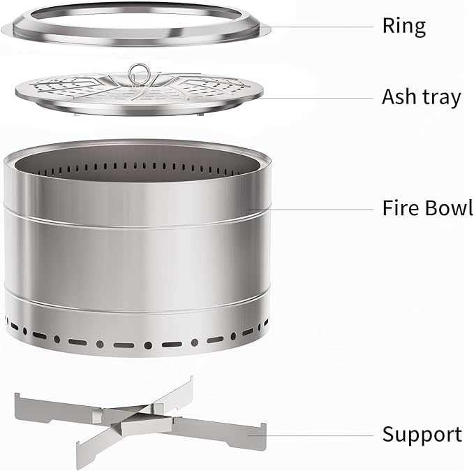 22 inch Smokeless Fire Pit with Carry Bag, Stainless Steel Outdoor Smokeless Firepit, Wood Burning Fire Pits for Camping, Bonfire,Low Smoke Firepit for Outside(Silver)