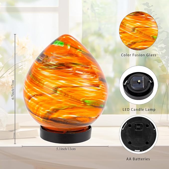 Table Solar Lanterns Outdoor Waterproof LED Desktop Decorative Lanterns 6.7" Glass Solar Globe Lights,Outdoor Garden Lights for Patio Porch Table Decor Gardening Gifts for Women(Orange)