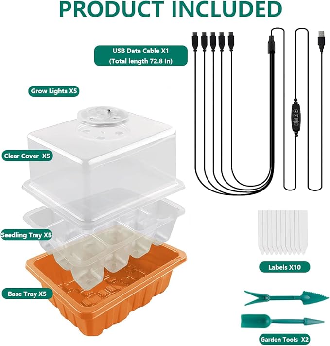 Seed Starter Tray with LED Light, 6 Pack 72 Cells Plant Grow Kit with Adjustable Humidity Vent for Mini Greenhouse Garden Germination,Bonsai Seedlings Starting Growing