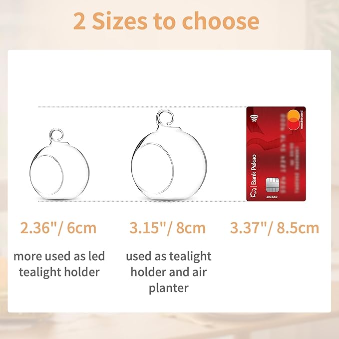 12 Pcs 3.15"/ 8cm Hanging Glass Tealight Holder Globe Plant Terrariums Glass Orbs Air Plants Tea Light Candle Holders Home Decor Indoor Outdoor Garden DIY Gifts (9 Pcs + 3 Pcs)