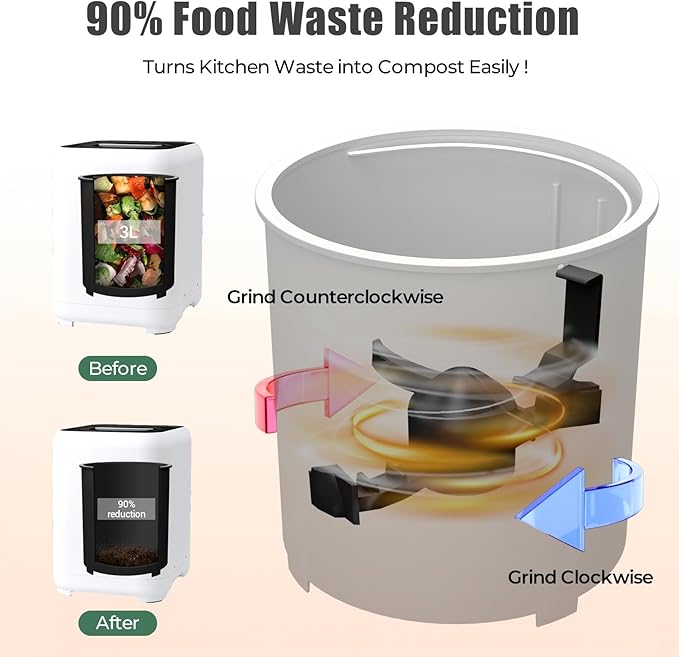 3L Electric Compost Bin Kitchen Composter Counter Top with 2 Detachable Carbon Filter, Auto-Cleaning, Smart Panel, 3 Mode Food Waste Composter for Home, Turn Waste into Dry Fertilizer Machine