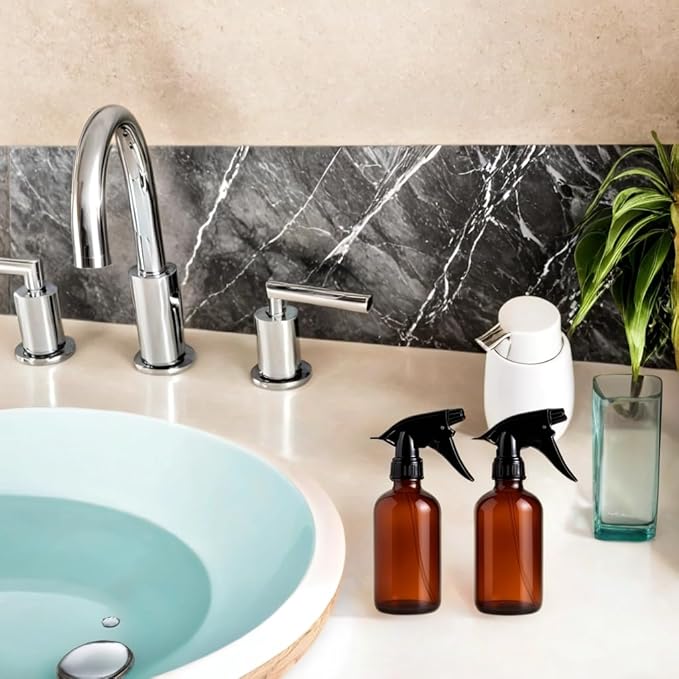 2 Pack Amber Glass Spray Bottles – 8oz Refillable Mini Bottles for Essential Oils, Perfumes, Serums, and DIY Skincare – Durable Small Amber Containers with Spray