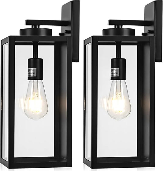 16-inch Large Outdoor Wall Light Fixture, Black Exterior Wall Lantern Waterproof, Farmhouse Porch Sconce Lighting With Glass, Modern Wall-Mounted Outside Lights for House, Garage, Patio Lamp, 2 Packs