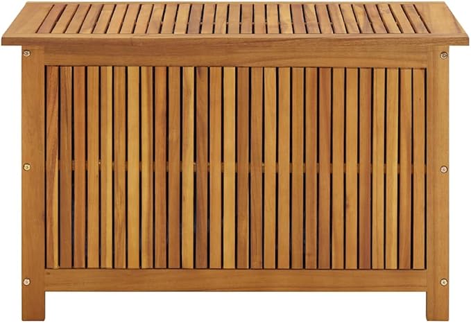 vidaXL Wooden Deck Box - Outdoor Teak Storage Chest, Ideal for Patio Furniture Cushions, Pool Accessories, Garden Tools - Water-Resistant Bag Inside - 35.4''x19.7''x22.8'', Solid Acacia Wood