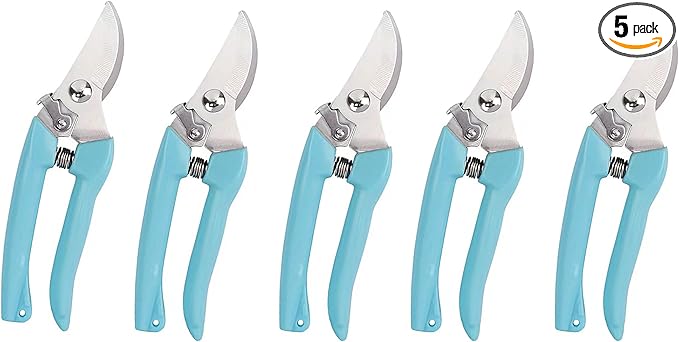 5pcs Garden Flower Shears Pruning Shears 6.9 inches Scissors Heavy Duty Plant Scissors for Cutting Flowers, Trimming Plants, Bonsai, Fruits Picking (Blue Handle 5pcs)