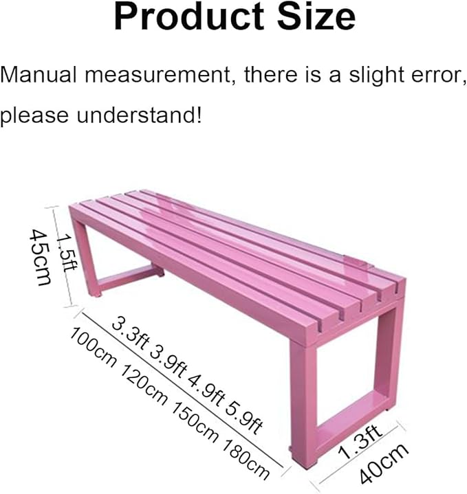 Weatherproof Metal Dining Bench, Outdoor Bench Backless Patio Bench 2-Person Farmhouse Bench Garden Bench for Kitchen, Living Room, Entryway(Pink,5.9ft)