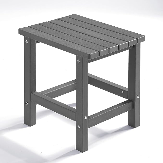 PASAMIC Adirondack Square Side Table, HDPE Outdoor Side Tables, Weather Resistant End Table for Patio, Backyard, Pool, Indoor Companion, Beach, Easy Maintenance (Grey)