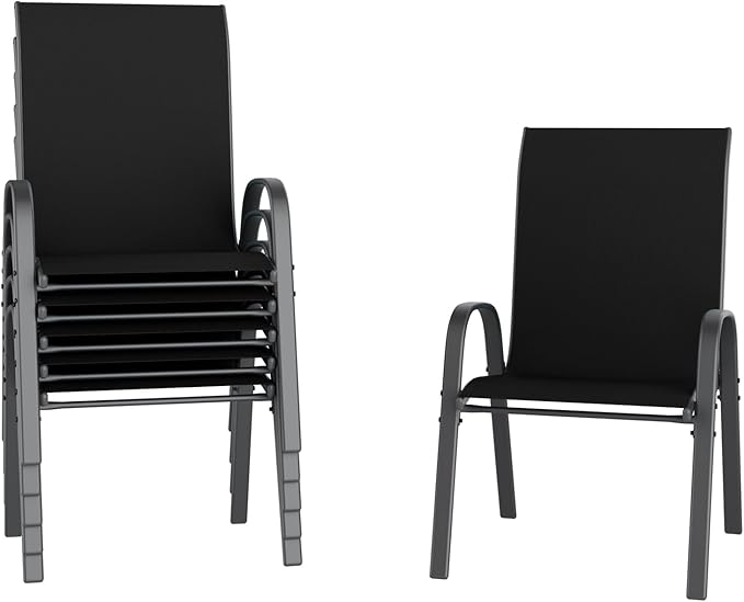 UDPATIO Patio Chairs Set of 6, Stackable Outdoor Dining Chairs with High Back, Breathable Textilene Fabric Outdoor Chair All Weather, 350LBS Capacity for Garden, Backyard (Black)